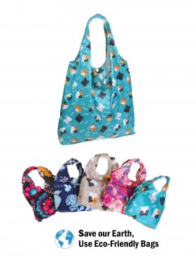 Bag in Bag Reusable Shopping Bag with Snap Closure. Large Capacity 12 pcs Assorted Design Set